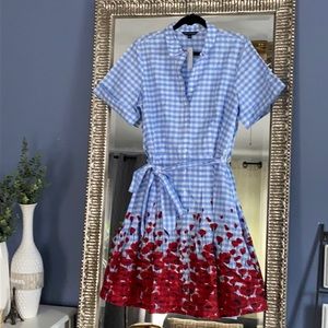 Brooks brothers size 16 blue gingham dress with poppy print